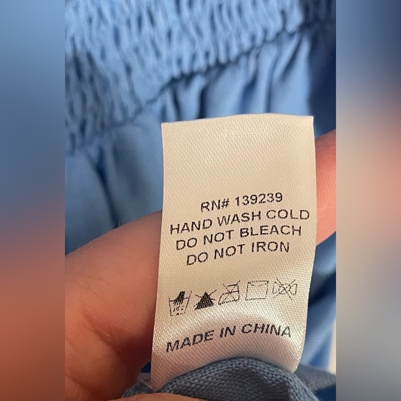 Tuckernuck Dress Women's XS XSmall Smocked Mini Linen Blend Puff Sleeve Blue - Picture 9 of 9